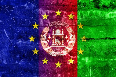 Avrupa Birliği ve Afganistan bayrağı grunge duvara boyalı