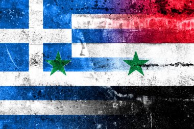 Suriye ve Yunanistan bayrağı grunge duvara boyalı