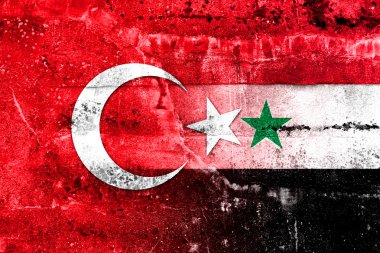 Suriye ve Türkiye'nin bayrak grunge duvara boyalı