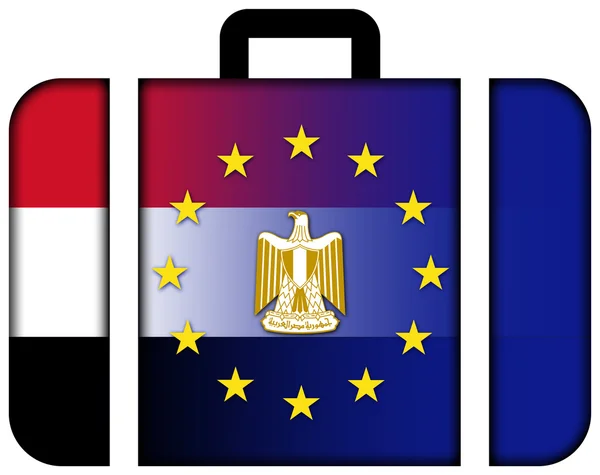 Valigia con bandiera dell'Unione Europea ed Egitto — Foto Stock