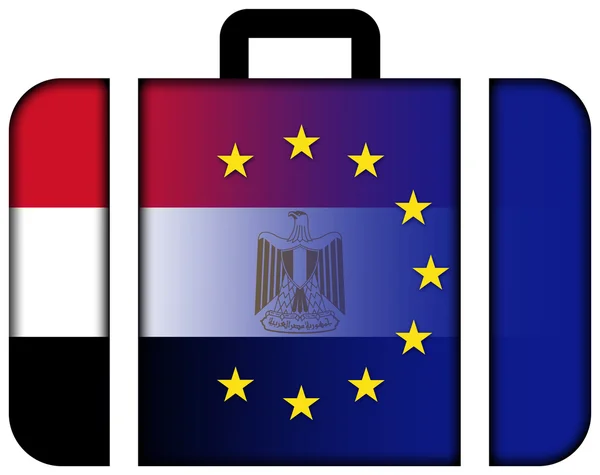 Valigia con bandiera dell'Unione Europea ed Egitto — Foto Stock