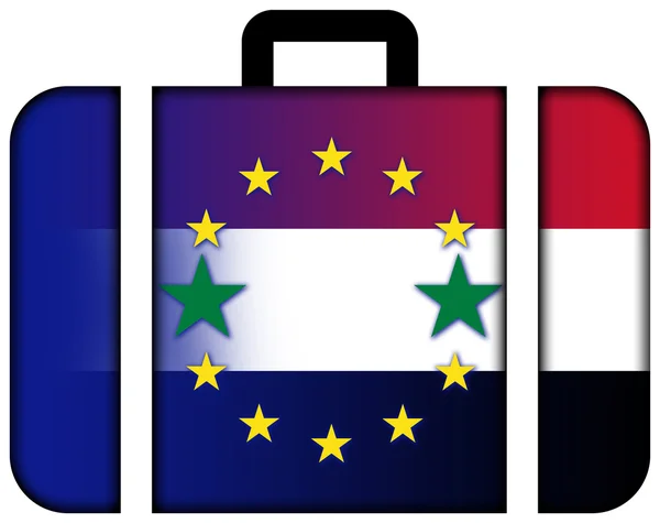 Walizka z Unii Europejskiej i Flaga Syrii — Zdjęcie stockowe