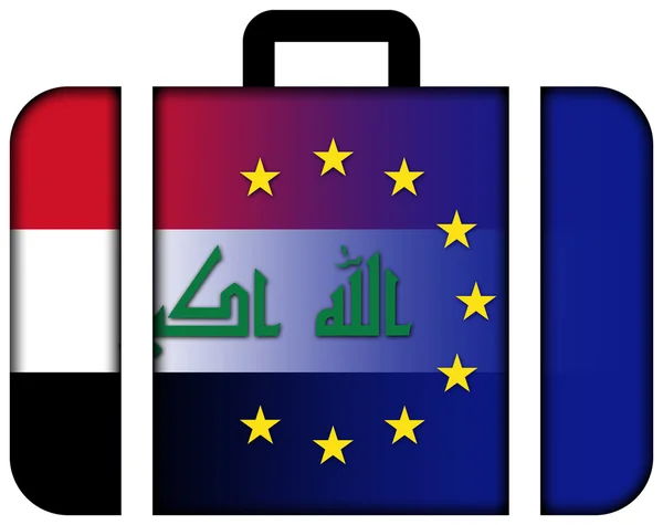 Valigia con bandiera dell'Unione Europea e Iraq — Foto Stock