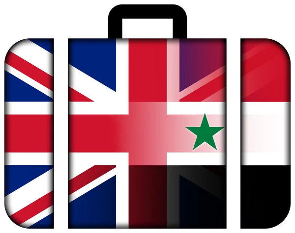 Valigia con bandiera siriana e britannica — Foto Stock