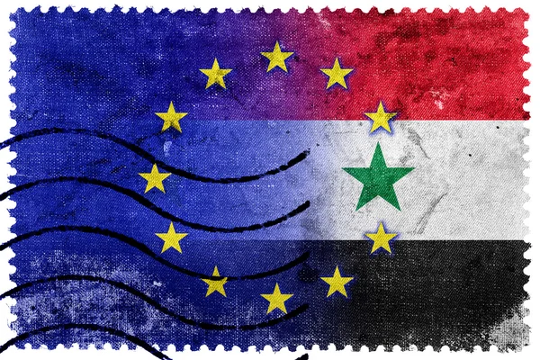 Eu とシリア国旗 - 古い切手 — ストック写真