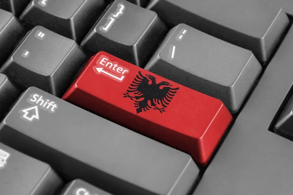 Düğme Arnavutluk bayrağı ile girin — Stok fotoğraf