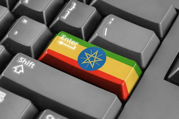 Düğme Etiyopya bayrağı ile girin — Stok fotoğraf