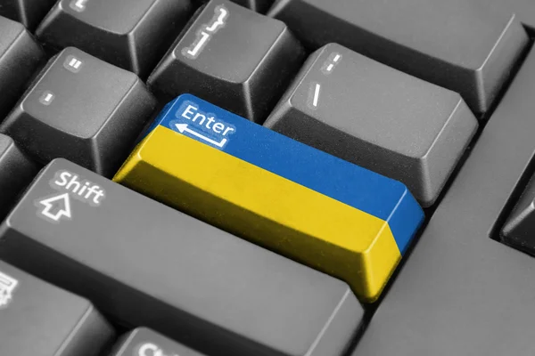 Introduzca el botón con Bandera de Ucrania — Foto de Stock