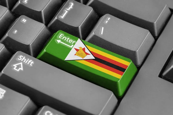 Zimbabve bayrağı düğmesi girin — Stok fotoğraf