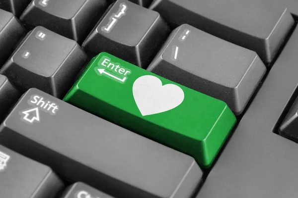 Green Enter button with heart symbol — Stock Photo, Image