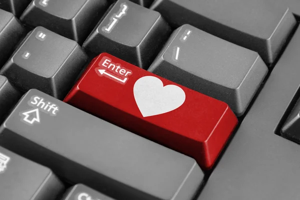 Red Enter button with heart symbol — Stock Photo, Image