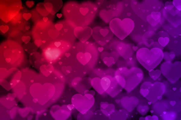 Tło czerwone i purpurowe serca z efekt bokeh — Zdjęcie stockowe