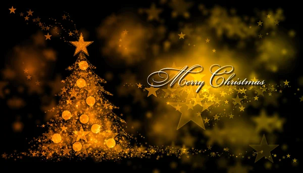 Boldog karácsonyt. Narancssárga háttér egy karácsonyfa, és a Merry Christmas szöveg — Stock Fotó
