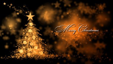 Mutlu Noeller. Bir Noel ağacı ve neşeli Noel metin altın arka plan