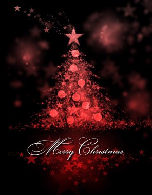 Mutlu Noeller. Bir Noel ağacı ve neşeli Noel metin kırmızı arka plan