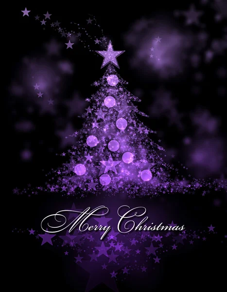 Feliz Natal. Fundo roxo com uma árvore de Natal e Feliz Texto de Natal — Fotografia de Stock