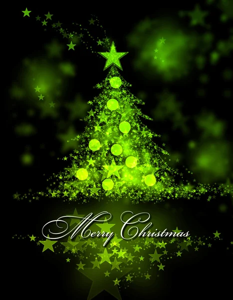 Boldog karácsonyt. Zöld háttérrel, egy karácsonyfa, és a Merry Christmas szöveg — Stock Fotó