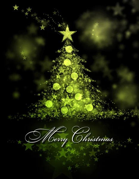 Veselé Vánoce. Zelené a žluté pozadí s vánoční stromek a Merry Christmas Text — Stock fotografie
