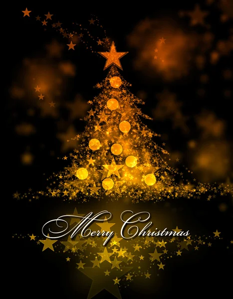 Frohe Weihnachten. goldener Hintergrund mit Weihnachtsbaum und frohem Weihnachtstext — Stockfoto