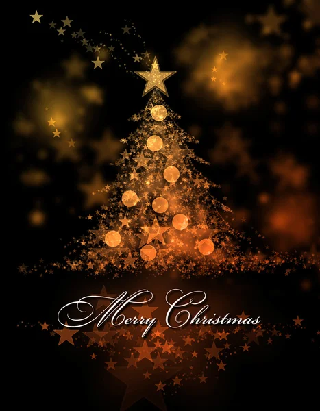 메리 크리스마스입니다. 메리 크리스마스 텍스트와 크리스마스 트리 오렌지 배경 — 스톡 사진