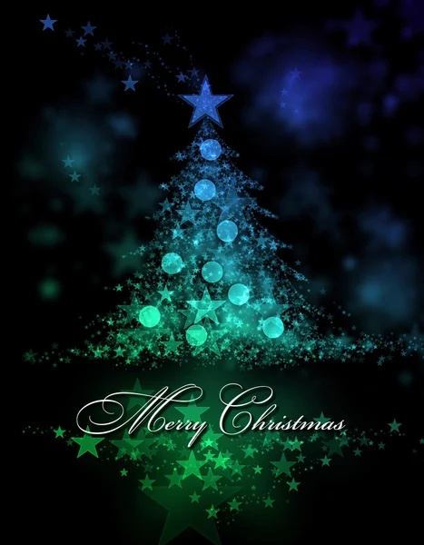 Veselé Vánoce. Zelené a modré pozadí s vánoční stromek a Merry Christmas Text — Stock fotografie