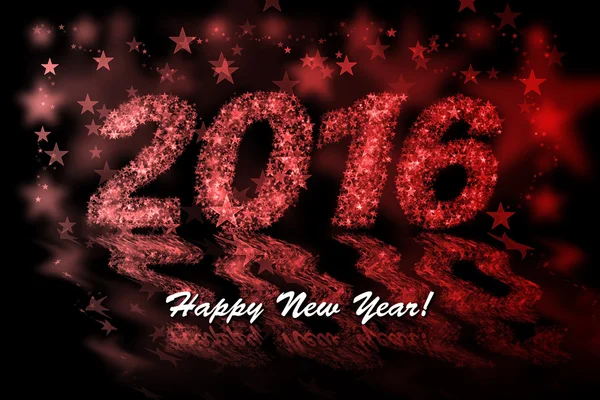 Happy New Year 2016. Red stars background with bokeh effect
