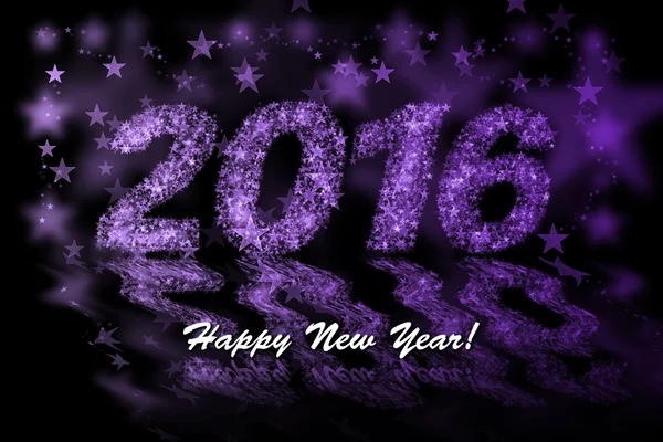 Happy New Year 2016. Purple stars background with bokeh effect