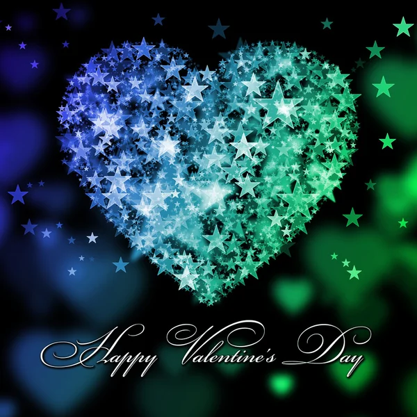 Feliz día de San Valentín. Corazón azul y verde con las estrellas —  Fotos de Stock