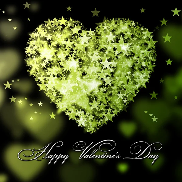 Feliz día de San Valentín. Corazón amarillo y verde con las estrellas — Foto de Stock