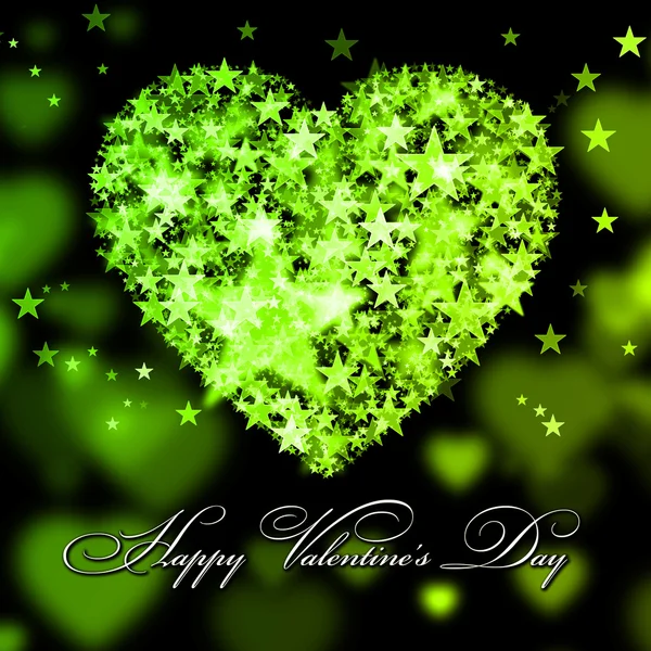 Veselého Valentýna. Zelené srdce s hvězdami — Stock fotografie