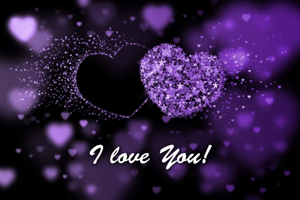 Kocham cię. Purpurowe Serce tło z efekt bokeh — Zdjęcie stockowe