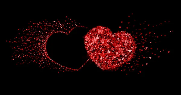 Dwa czerwone serca na czarnym tle. Koncepcja wiecznej miłości — Zdjęcie stockowe