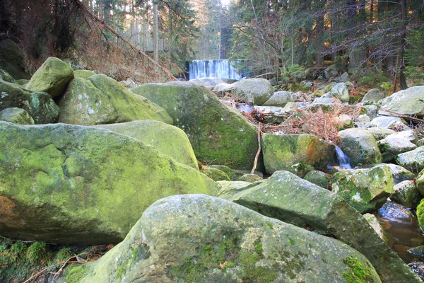 Cachoeira bonita em uma encosta de montanha. Rio com cascatas . — Fotografia de Stock