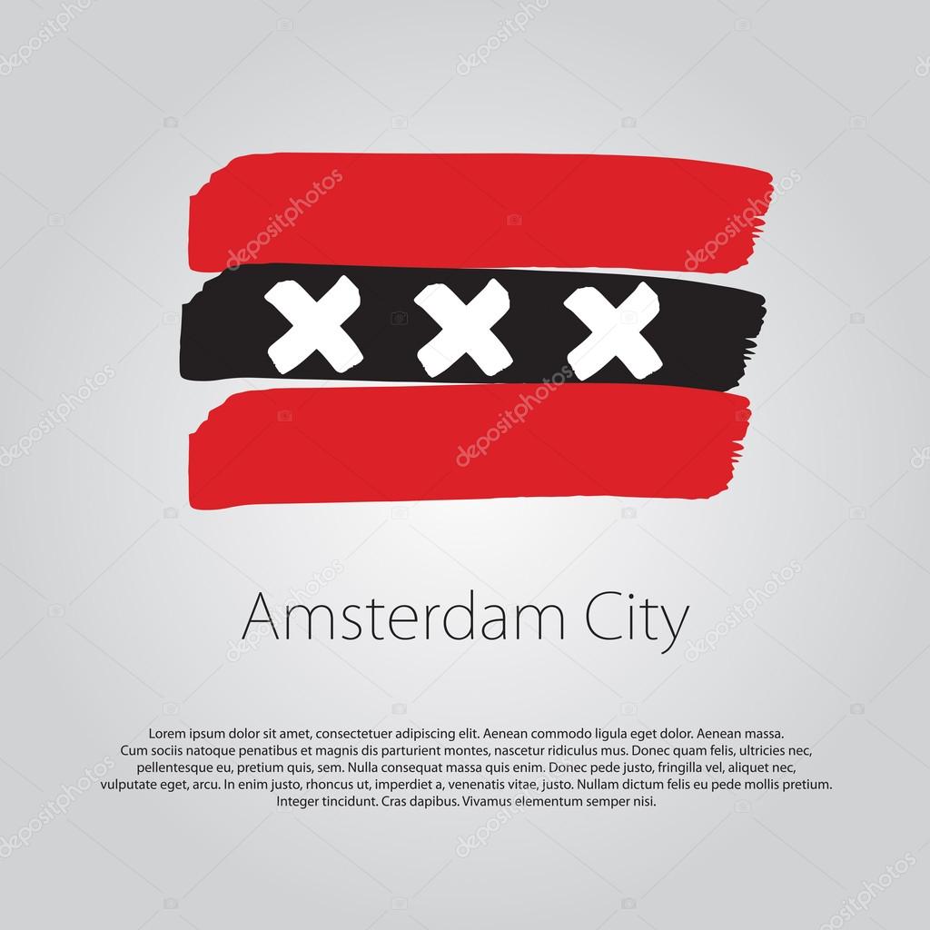 Amsterdam City Flag with colored hand drawn lines in Vector Format