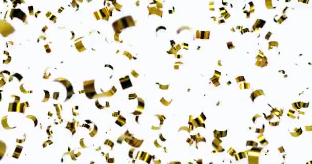 Fête des confettis dorés. Confettis d'or sur fond blanc. Animation vidéo Ultra HD 4K — Video