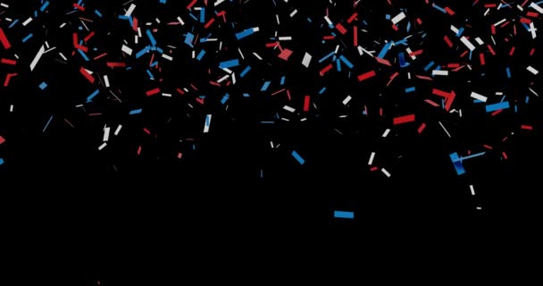 Animacja czerwonego, białego i niebieskiego spadającego konfetti na przezroczystym tle. Stany Zjednoczone Ameryki święto. Animacja wideo Ultra HD 4K — Wideo stockowe
