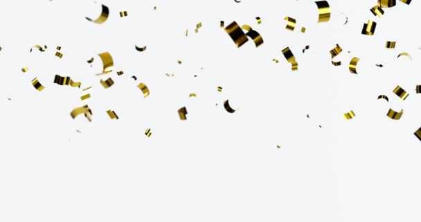 Golden confetti party. Gold confetti on a white background. Video animation Ultra HD 4K — Stock Video