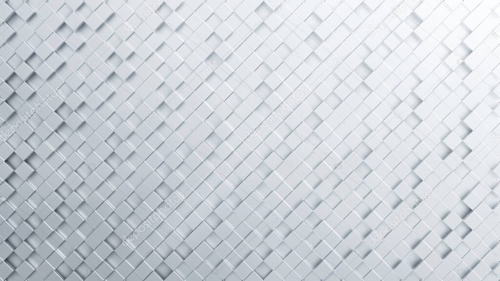 White cubes abstract pattern background. White block abstract modern cubes. 3D illustration. 4k