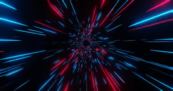 Neonglühende Strahlen in Bewegung. Hypersprung. Abstrakter kosmischer Hintergrund. Video animation Ultra HD 4K 3840x2160 — Stockvideo
