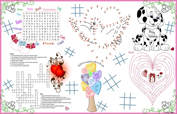 Placemat Valentine Printable Activity Sheet 4 — Stock Vector