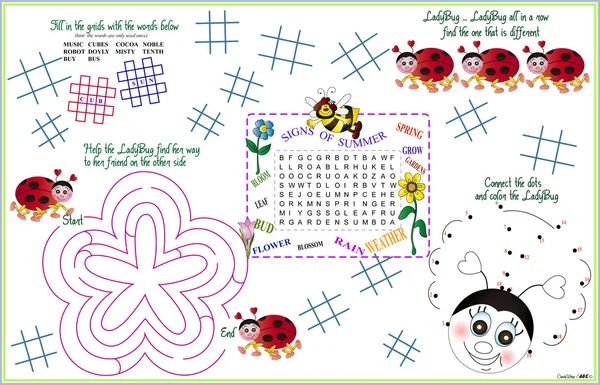 Placemat Spring-Summer Printable Activity Sheet 5 ストックイラスト