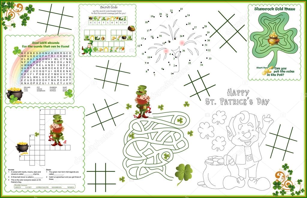 Placemat St Patricks Day Printable Activity Sheet 1 Vector Image By C Candywrap Vector Stock 66886275