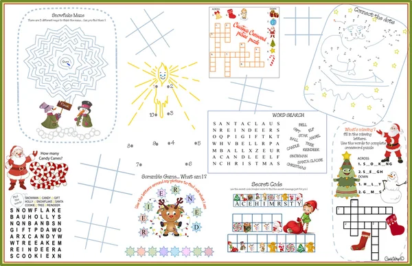 Placemat Christmas Printable Activity Sheet 1 — Stock Vector