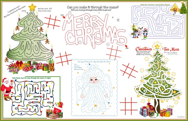 Placemat Christmas Printable Activity Sheet 4 — Stock Vector