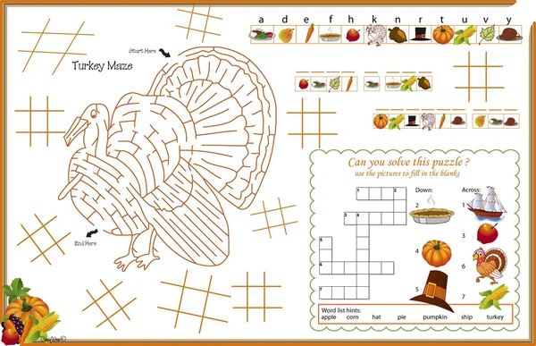 Placemat Thanksgiving Imprimible Activity Sheet 3 — Vector de stock