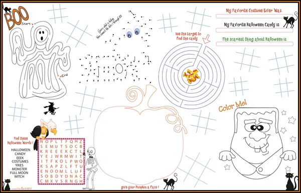 Placemat Halloween Printable Activity Sheet 4 — Wektor stockowy
