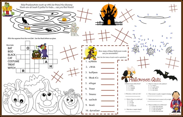 Placemat Halloween Printed Activity Sheet 9 — стоковый вектор