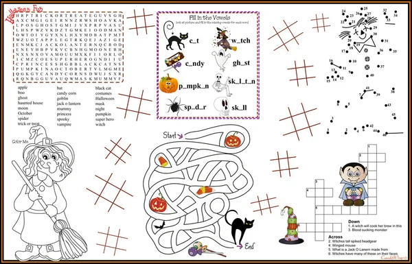 Tapis de table Halloween Feuille d'activités imprimable 8 — Image vectorielle