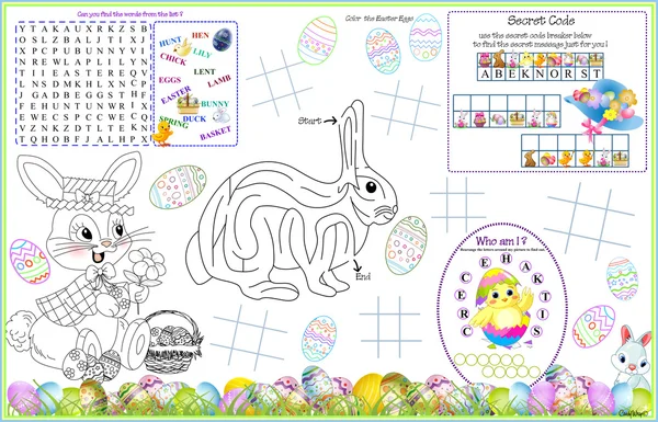 Placemat Easter Printable Activity Sheet 10 — Stock Vector