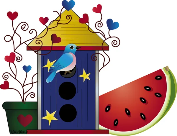 4 lipca ilustracja birdhouse — Wektor stockowy